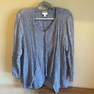 J. Jill Pure Linen Gray Lagenlook Tank & Cardigan Twinset size M/L